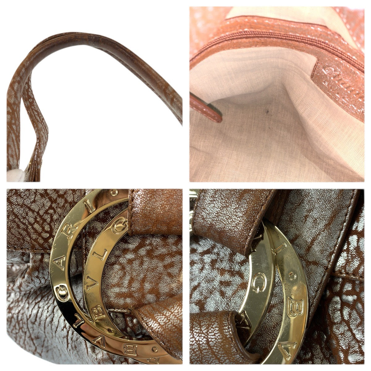 23566
BVLGARI ブルガリ チャンドラ ブラウン シルバー ゴールド金具 レザー ハンドバッグ ショルダーバッグ レディース ABP37