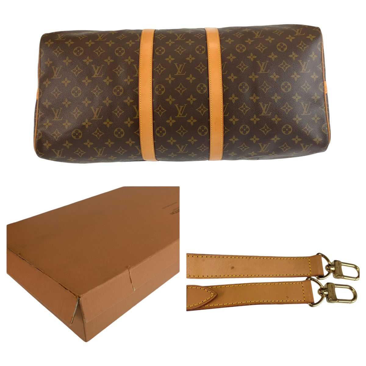 23567
LOUIS VUITTON ルイヴィトン モノグラム キーポルバンドリエール55 ブラウン ゴールド金具 PVC / レザー M41414 ボストンバッグ ショルダーバッグ レディース ABP120