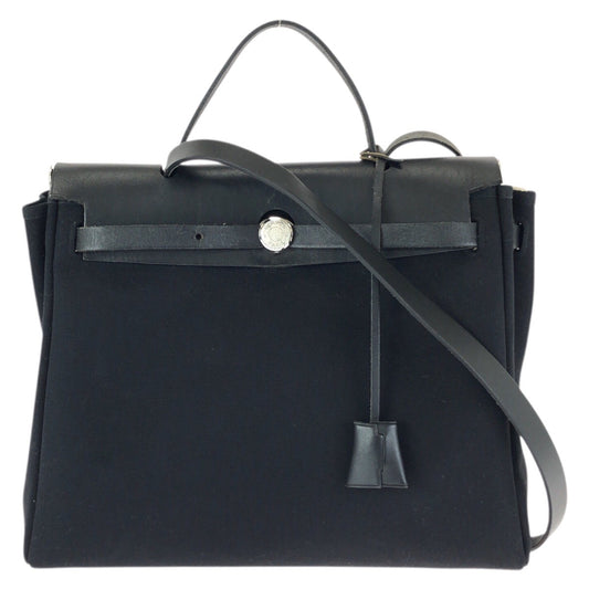 23570
HERMES エルメス エールバッグPM ２way ノワール ブラック シルバー金具 キャンバス / レザー ショルダーバッグ ハンドバッグ C刻印 レディース ABP130