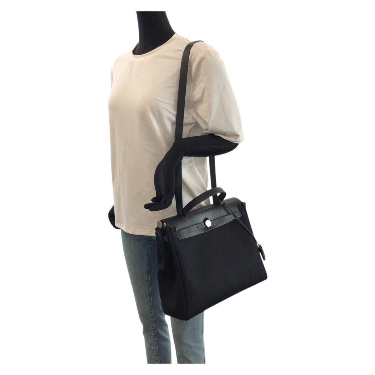 23570
HERMES エルメス エールバッグPM ２way ノワール ブラック シルバー金具 キャンバス / レザー ショルダーバッグ ハンドバッグ C刻印 レディース ABP130