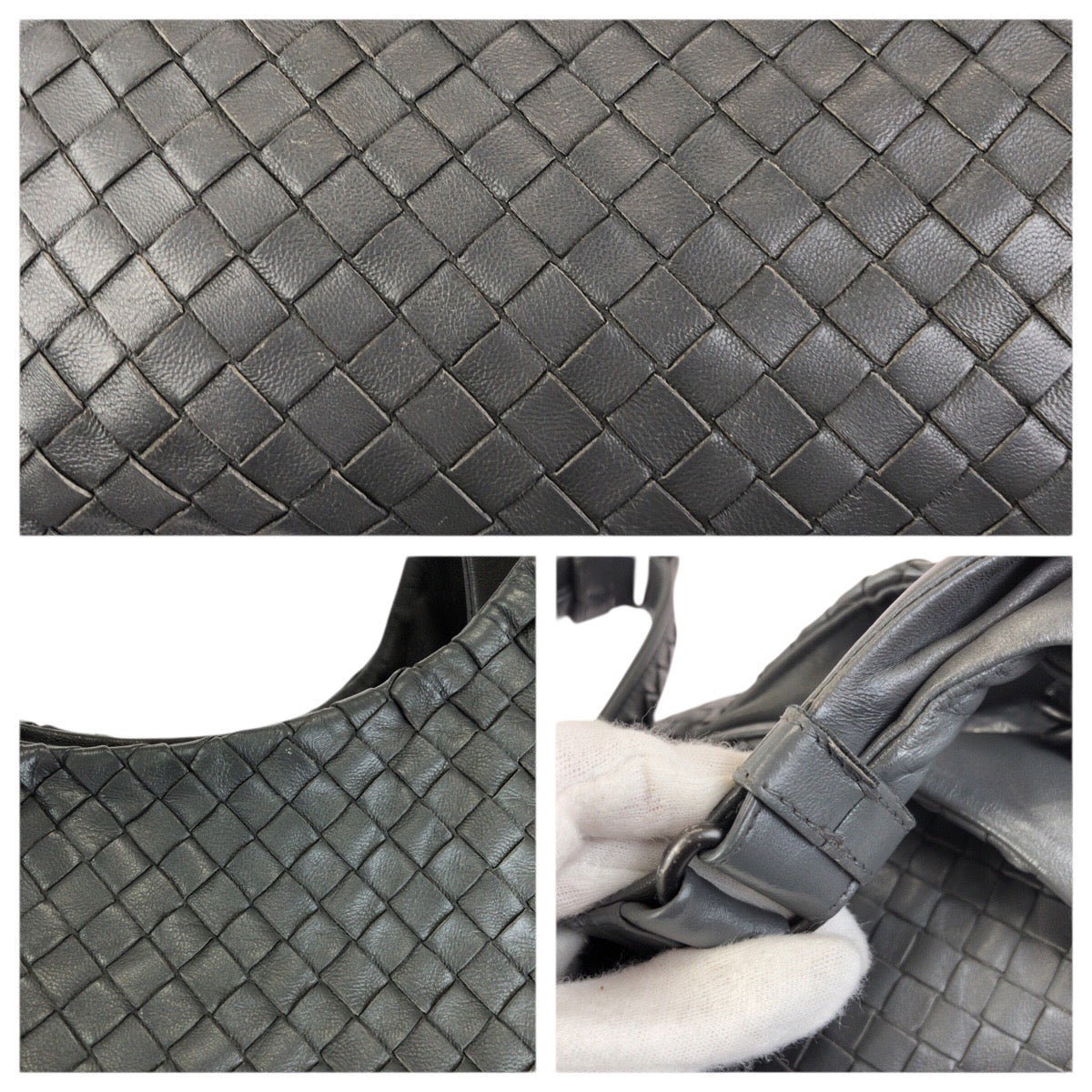 23571
BOTTEGAVENETA ボッテガヴェネタ イントレチャート カンパーナ グレー ガンメタ金具 レザー ホーボー ショルダーバッグ トートバッグ レディース ABP98
