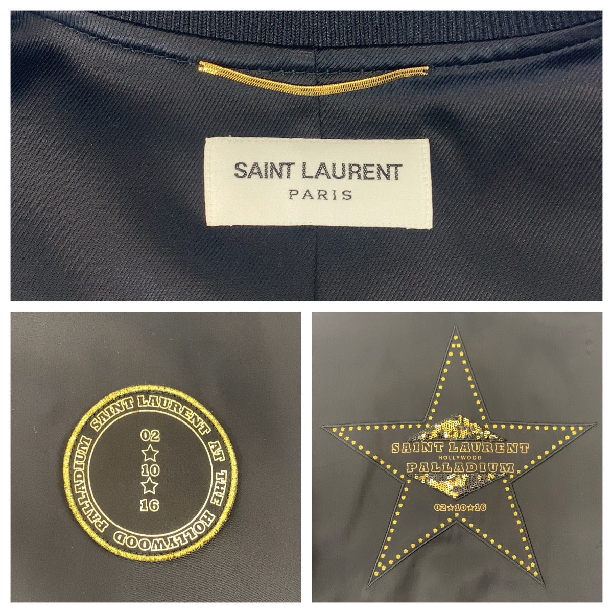 23572
SAINT LAURENT PARIS サンローランパリ パラディウム テディジャケット サイズ34 ブラック 黒 ゴールド レーヨン / ポリエステル / ポリウレタン 443399 ナイロンジャケット スタジャン ブルゾン ジャンバー レディース ABP58