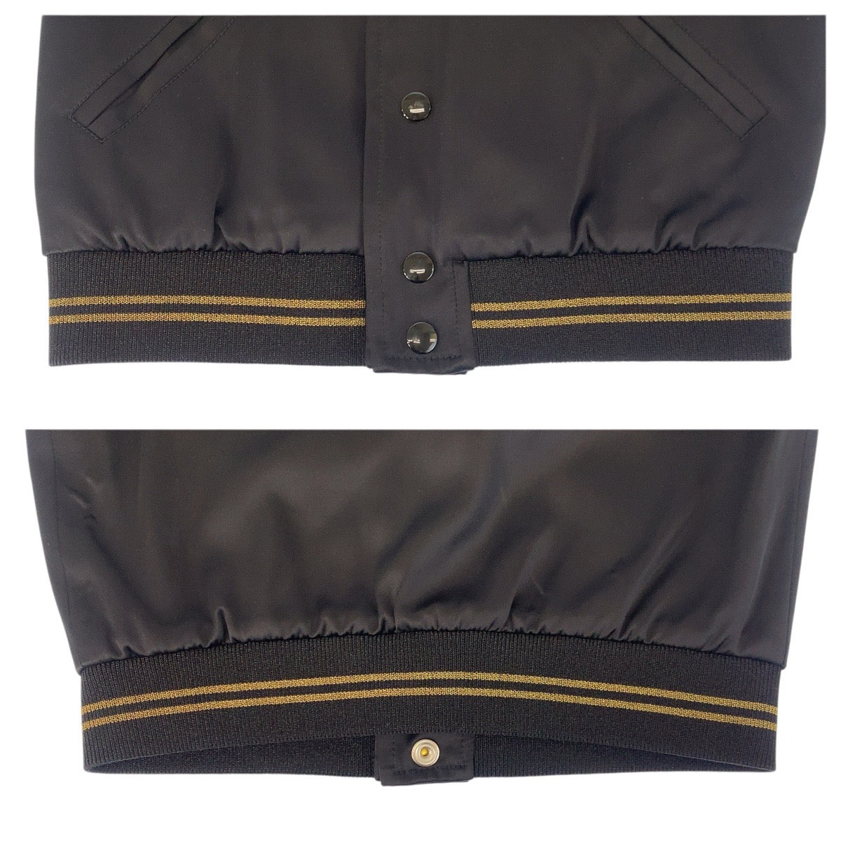 23572
SAINT LAURENT PARIS サンローランパリ パラディウム テディジャケット サイズ34 ブラック 黒 ゴールド レーヨン / ポリエステル / ポリウレタン 443399 ナイロンジャケット スタジャン ブルゾン ジャンバー レディース ABP58