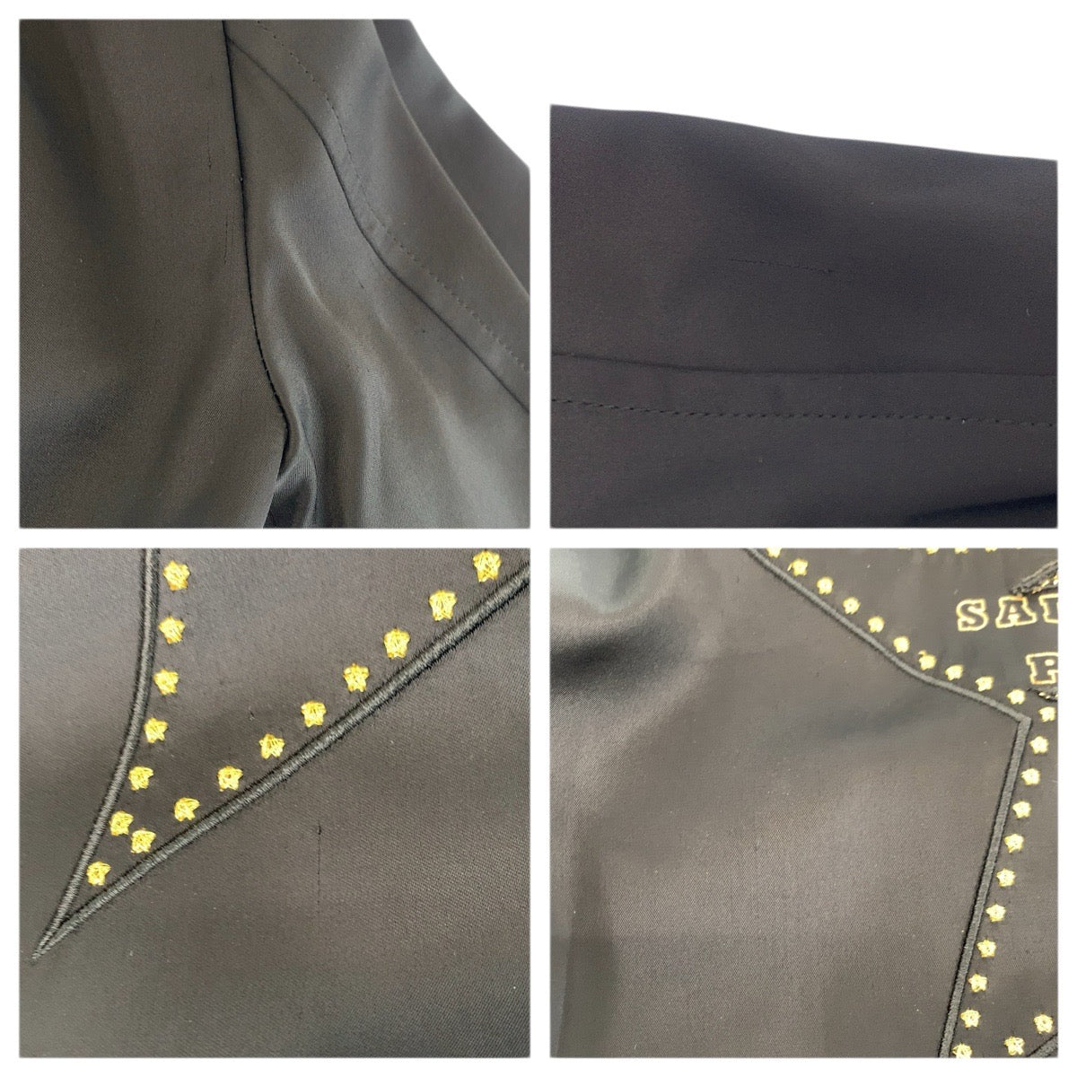 23572
SAINT LAURENT PARIS サンローランパリ パラディウム テディジャケット サイズ34 ブラック 黒 ゴールド レーヨン / ポリエステル / ポリウレタン 443399 ナイロンジャケット スタジャン ブルゾン ジャンバー レディース ABP58