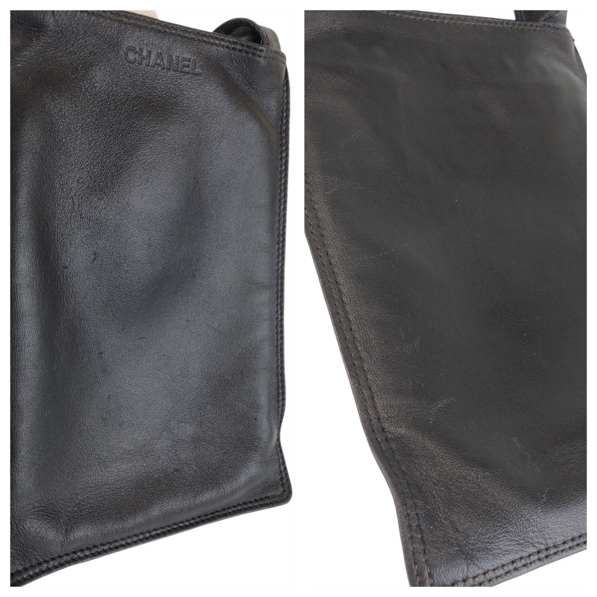 23573
CHANEL シャネル ヴィンテージ ブラック 黒 ゴールド金具 レザー ショルダーバッグ ポシェット レディース ABP70