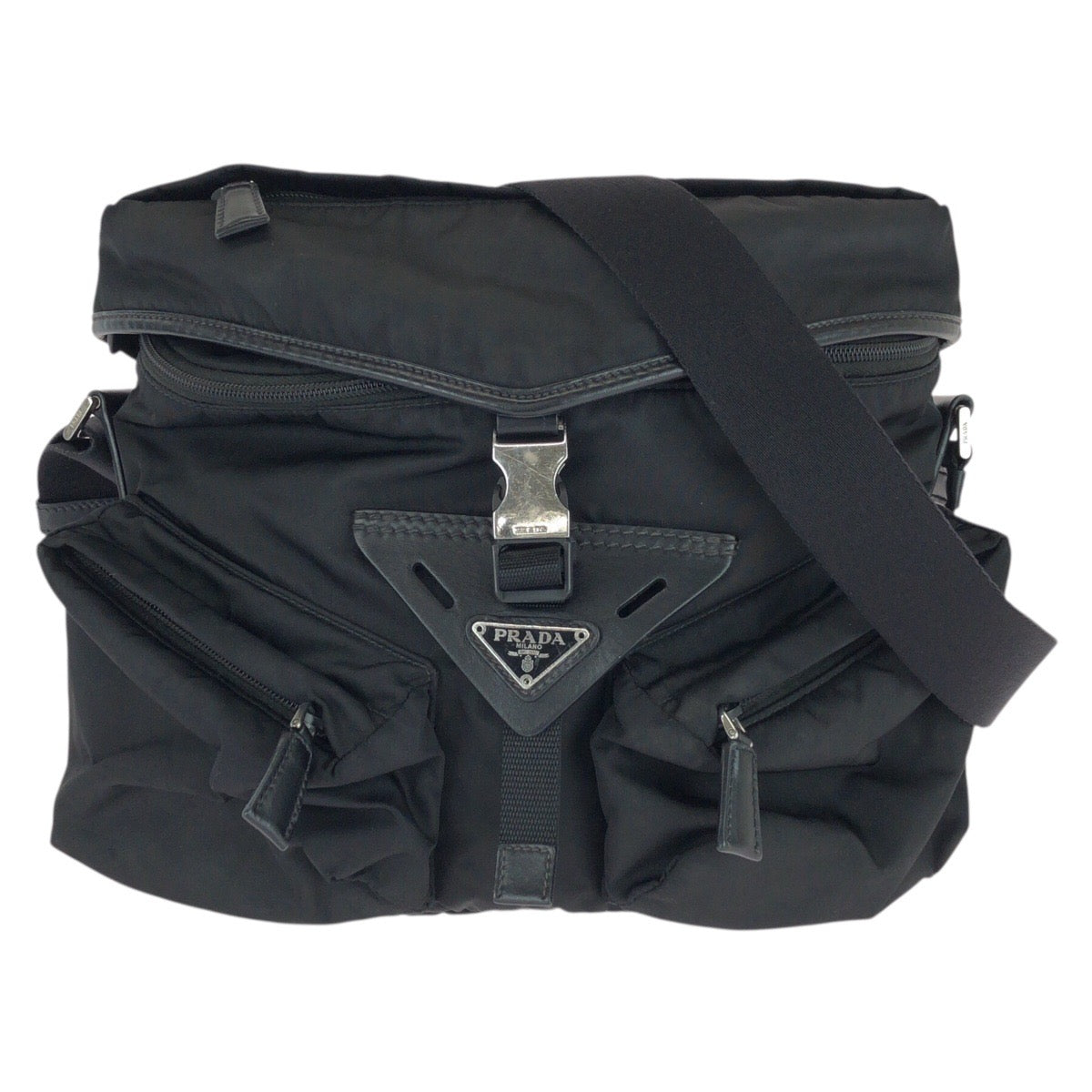 23575
PRADA プラダ テスート 三角ロゴプレート ブラック 黒 シルバー金具 ナイロン / レザー ショルダーバッグ メッセンジャーバッグ レディース ABP80