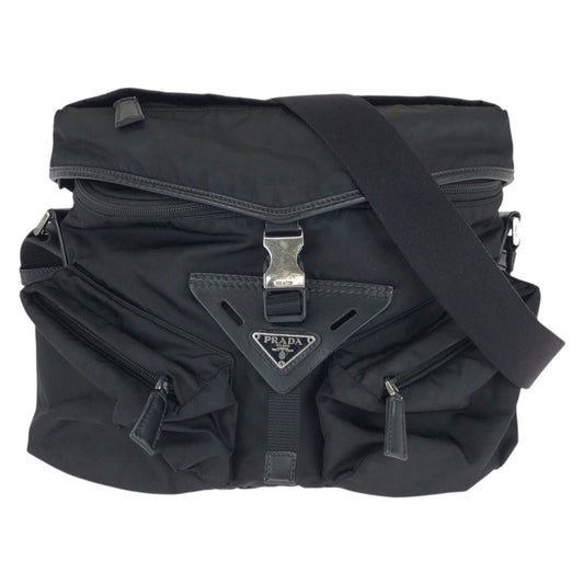 23575
PRADA プラダ テスート 三角ロゴプレート ブラック 黒 シルバー金具 ナイロン / レザー ショルダーバッグ メッセンジャーバッグ レディース ABP80