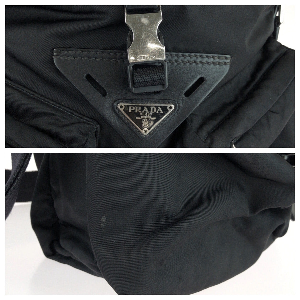23575
PRADA プラダ テスート 三角ロゴプレート ブラック 黒 シルバー金具 ナイロン / レザー ショルダーバッグ メッセンジャーバッグ レディース ABP80