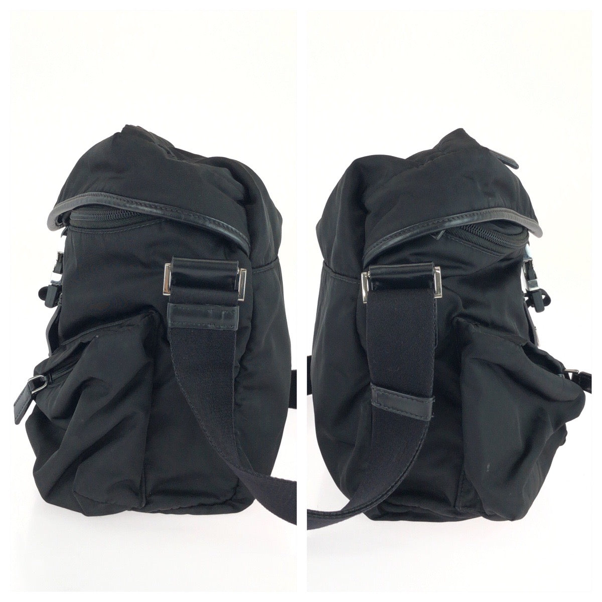 23575
PRADA プラダ テスート 三角ロゴプレート ブラック 黒 シルバー金具 ナイロン / レザー ショルダーバッグ メッセンジャーバッグ レディース ABP80