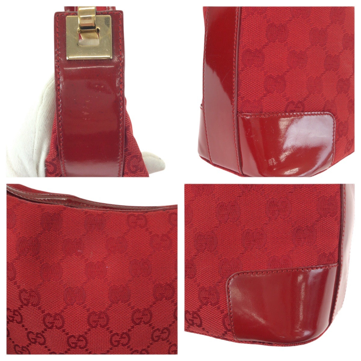 23576
GUCCI グッチ レッド ゴールド金具 GGキャンバス / エナメル 001 4204 ホーボー ショルダーバッグ レディース ABP42