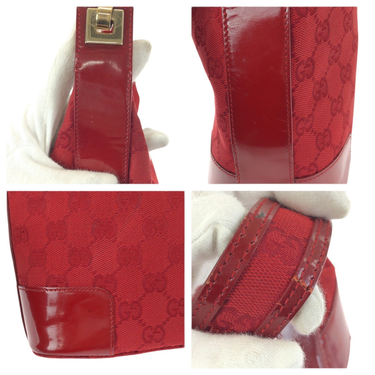 23576
GUCCI グッチ レッド ゴールド金具 GGキャンバス / エナメル 001 4204 ホーボー ショルダーバッグ レディース ABP42