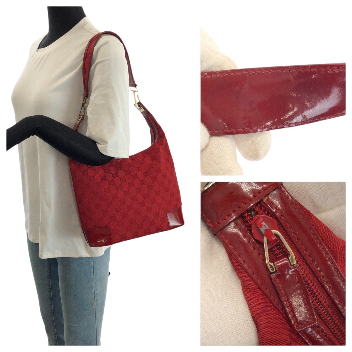 23576
GUCCI グッチ レッド ゴールド金具 GGキャンバス / エナメル 001 4204 ホーボー ショルダーバッグ レディース ABP42