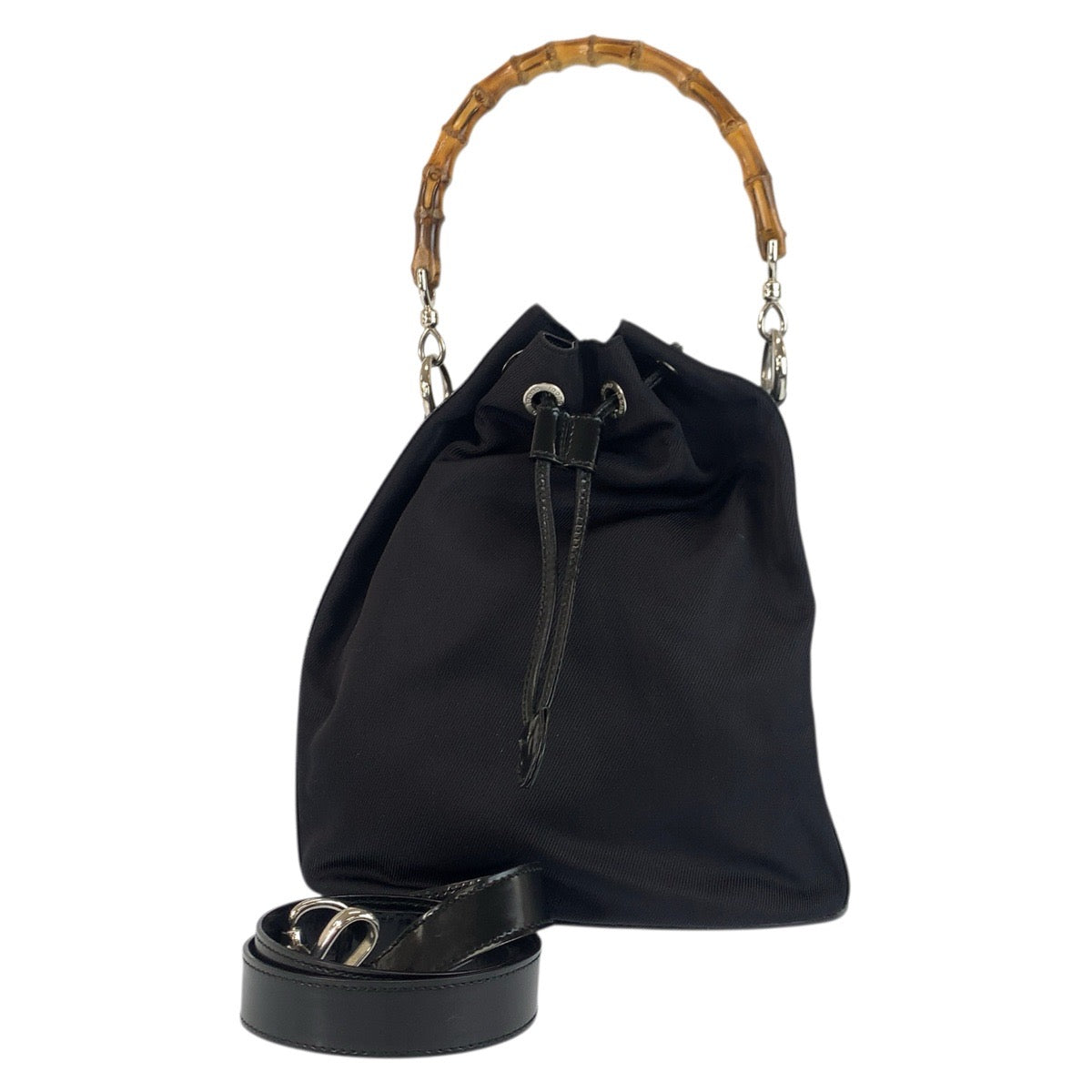 23581
GUCCI グッチ バンブー ブラック 黒 シルバー金具 ナイロン / レザー 001 2404 1657 0 ハンドバッグ ショルダーバッグ 2way レディース ABP30