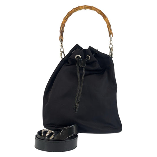 23581
GUCCI グッチ バンブー ブラック 黒 シルバー金具 ナイロン / レザー 001 2404 1657 0 ハンドバッグ ショルダーバッグ 2way レディース ABP30