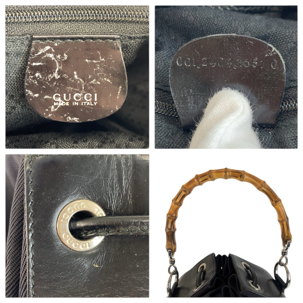 23581
GUCCI グッチ バンブー ブラック 黒 シルバー金具 ナイロン / レザー 001 2404 1657 0 ハンドバッグ ショルダーバッグ 2way レディース ABP30