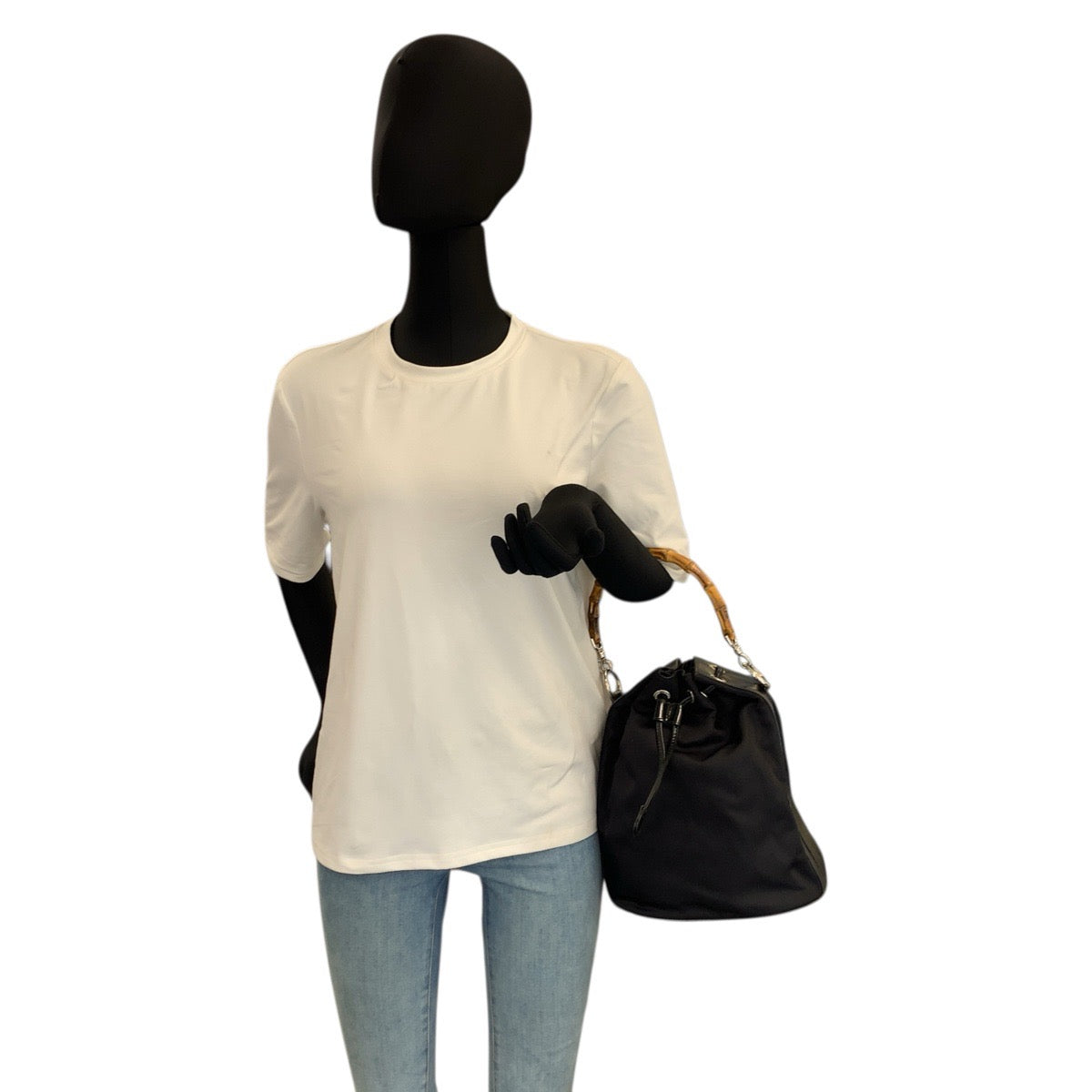 23581
GUCCI グッチ バンブー ブラック 黒 シルバー金具 ナイロン / レザー 001 2404 1657 0 ハンドバッグ ショルダーバッグ 2way レディース ABP30