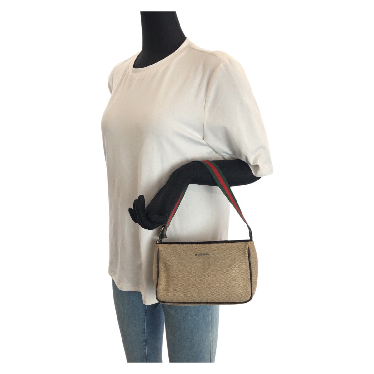 23582
GUCCI グッチ シェリーライン ベージュ シルバー金具 キャンバス / レザー 106644 ハンドバッグ アクセサリーポーチ レディース A35