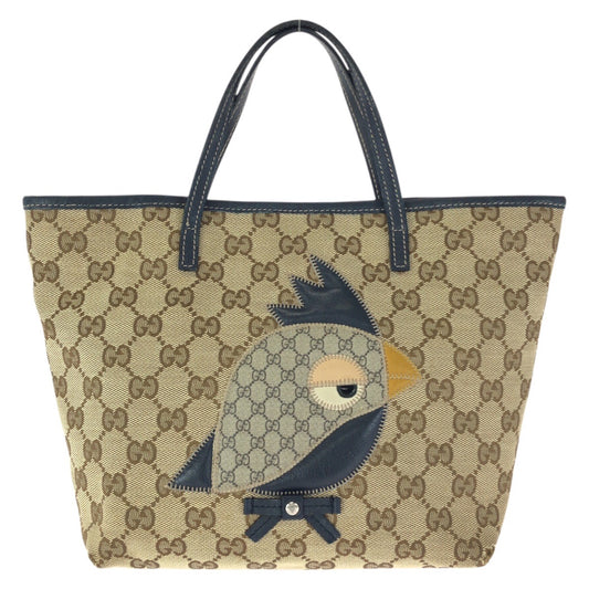23583
GUCCI グッチ チルドレンズ ZOO オウム ベージュ ネイビー シルバー金具 GGキャンバス / レザー 271101 トートバッグ ハンドバッグ レディース AB21