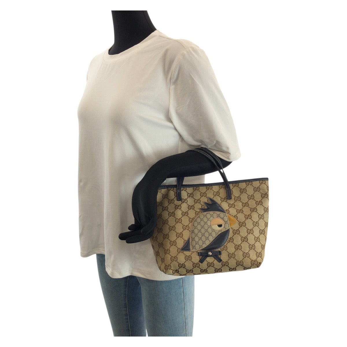 23583
GUCCI グッチ チルドレンズ ZOO オウム ベージュ ネイビー シルバー金具 GGキャンバス / レザー 271101 トートバッグ ハンドバッグ レディース AB21