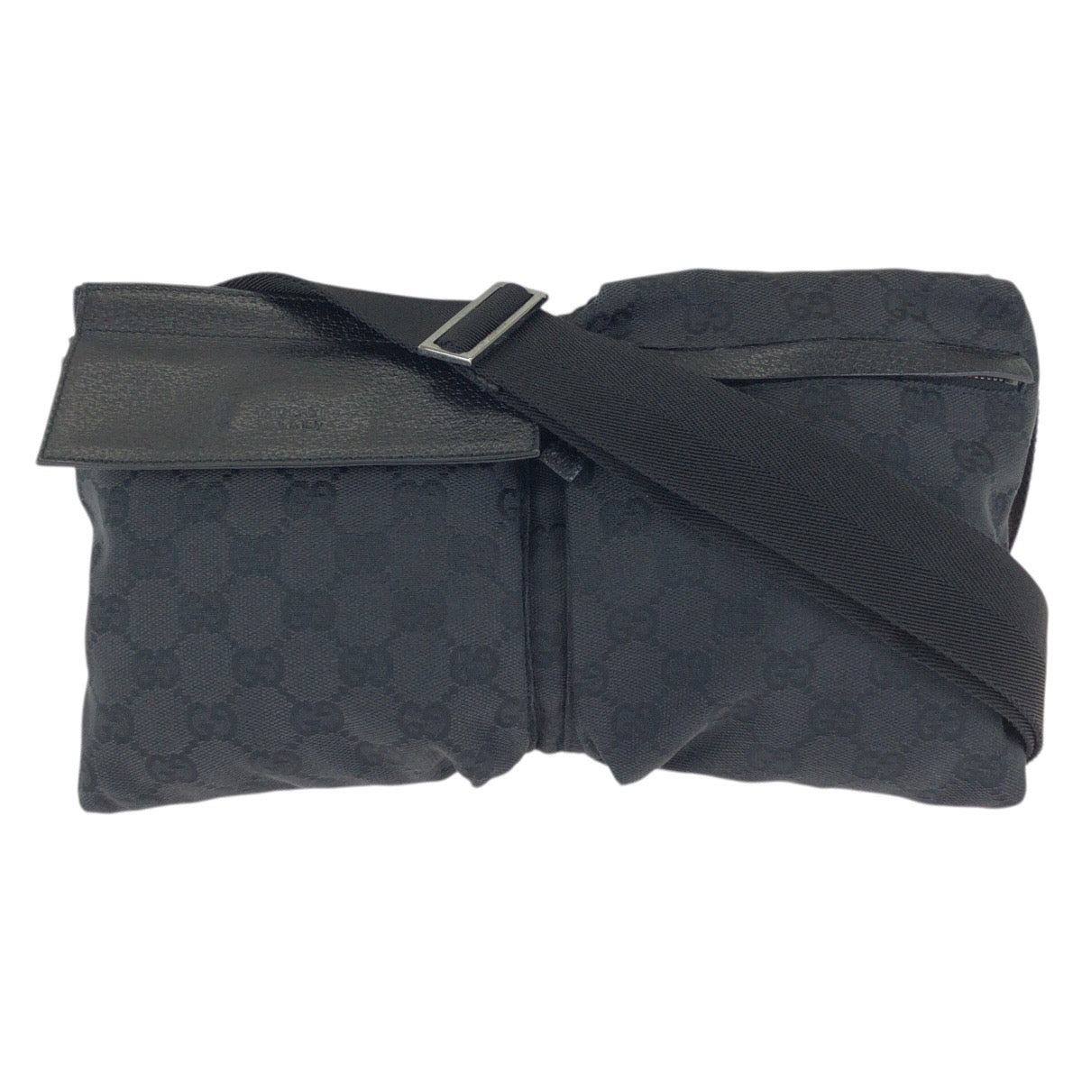 23586
GUCCI グッチ ブラック 黒 シルバー金具 GGキャンバス / レザー 28566 ボディバッグ バムバッグ ショルダーバッグ 男女兼用 レディース ABP42