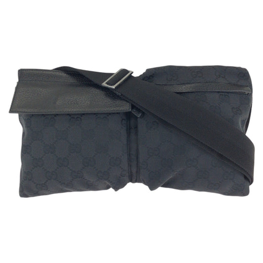 23586
GUCCI グッチ ブラック 黒 シルバー金具 GGキャンバス / レザー 28566 ボディバッグ バムバッグ ショルダーバッグ 男女兼用 レディース ABP42