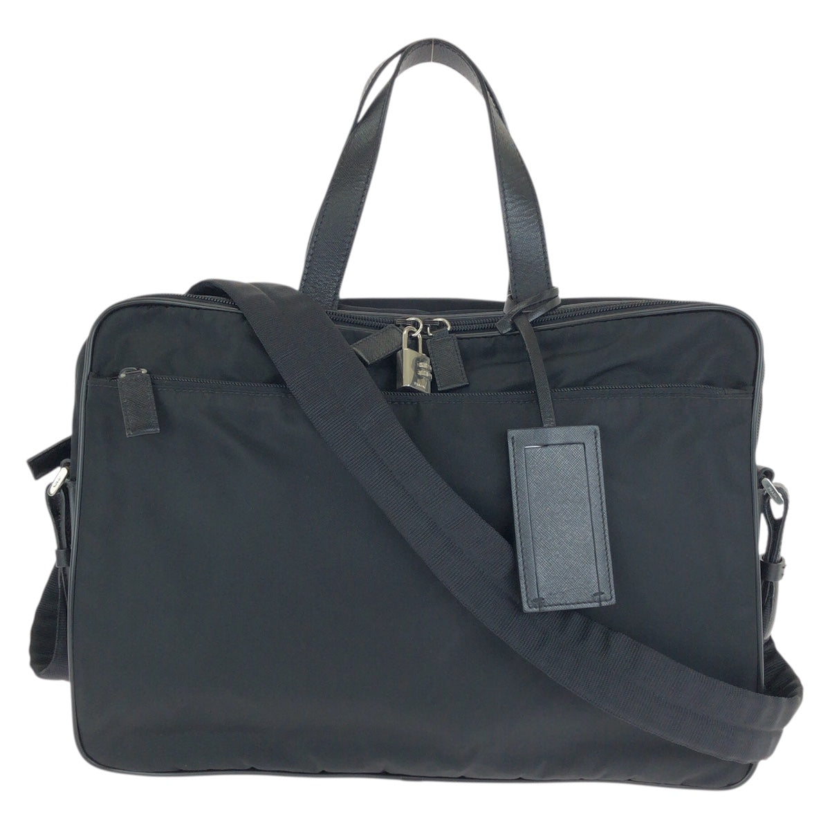 23587
PRADA プラダ テスート サフィアーノ 三角ロゴプレート 2way ブラック 黒 シルバー金具 ナイロン / レザー ビジネスバッグ ブリーフケース ショルダーバッグ メンズ ABP49