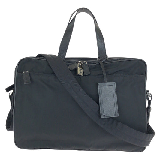 23587
PRADA プラダ テスート サフィアーノ 三角ロゴプレート 2way ブラック 黒 シルバー金具 ナイロン / レザー ビジネスバッグ ブリーフケース ショルダーバッグ メンズ ABP49