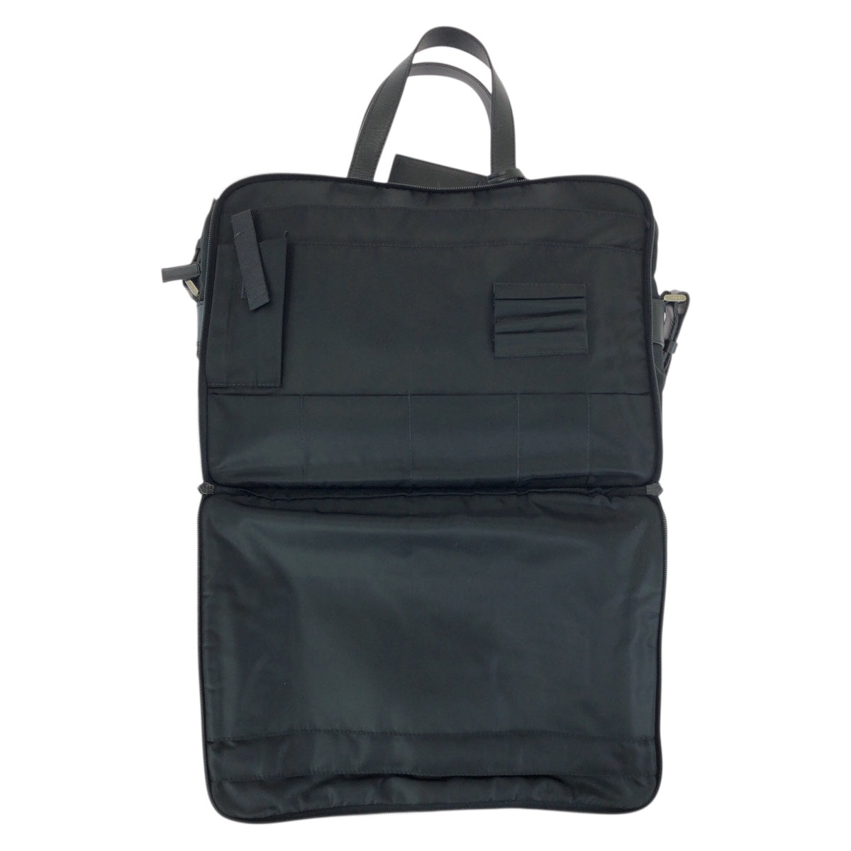 23587
PRADA プラダ テスート サフィアーノ 三角ロゴプレート 2way ブラック 黒 シルバー金具 ナイロン / レザー ビジネスバッグ ブリーフケース ショルダーバッグ メンズ ABP49