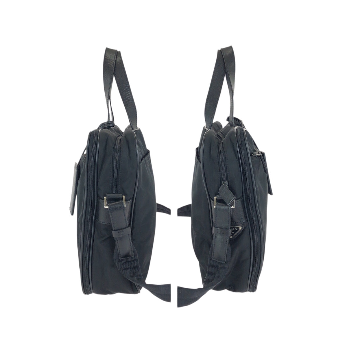 23587
PRADA プラダ テスート サフィアーノ 三角ロゴプレート 2way ブラック 黒 シルバー金具 ナイロン / レザー ビジネスバッグ ブリーフケース ショルダーバッグ メンズ ABP49