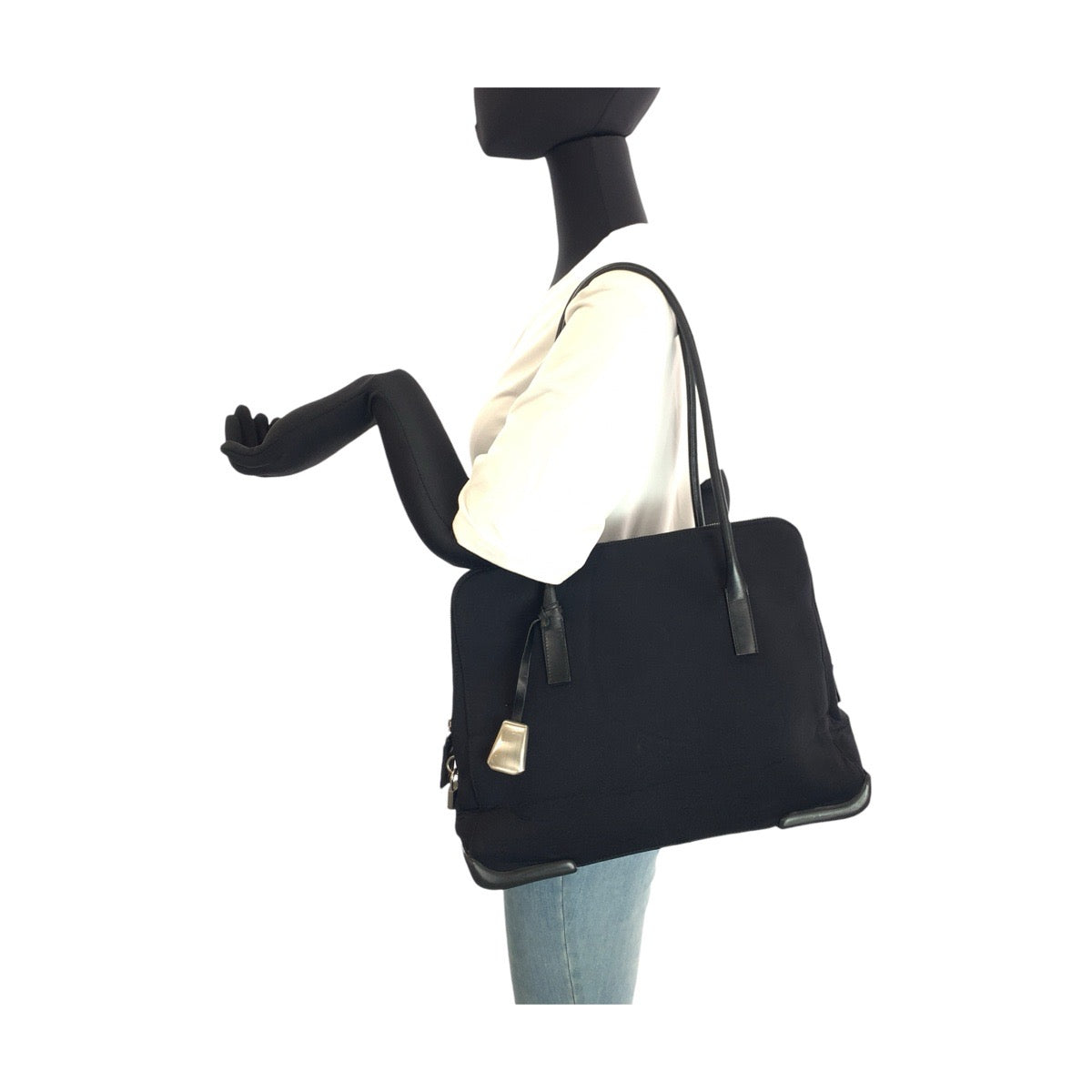 23588
PRADA プラダ ブラック 黒 シルバー金具 ウレタン / レザー トートバッグ ショルダーバッグ レディース AB28