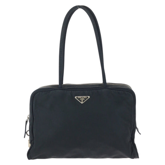 23589
PRADA プラダ テスート 三角ロゴプレート ブラック 黒 シルバー金具 ナイロン / レザー ショルダーバッグ トートバッグ レディース ABP35