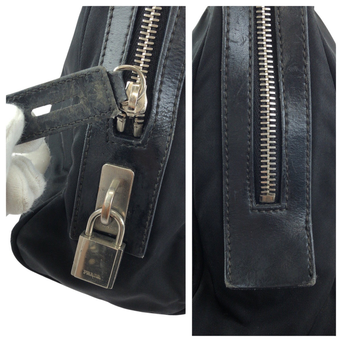 23589
PRADA プラダ テスート 三角ロゴプレート ブラック 黒 シルバー金具 ナイロン / レザー ショルダーバッグ トートバッグ レディース ABP35