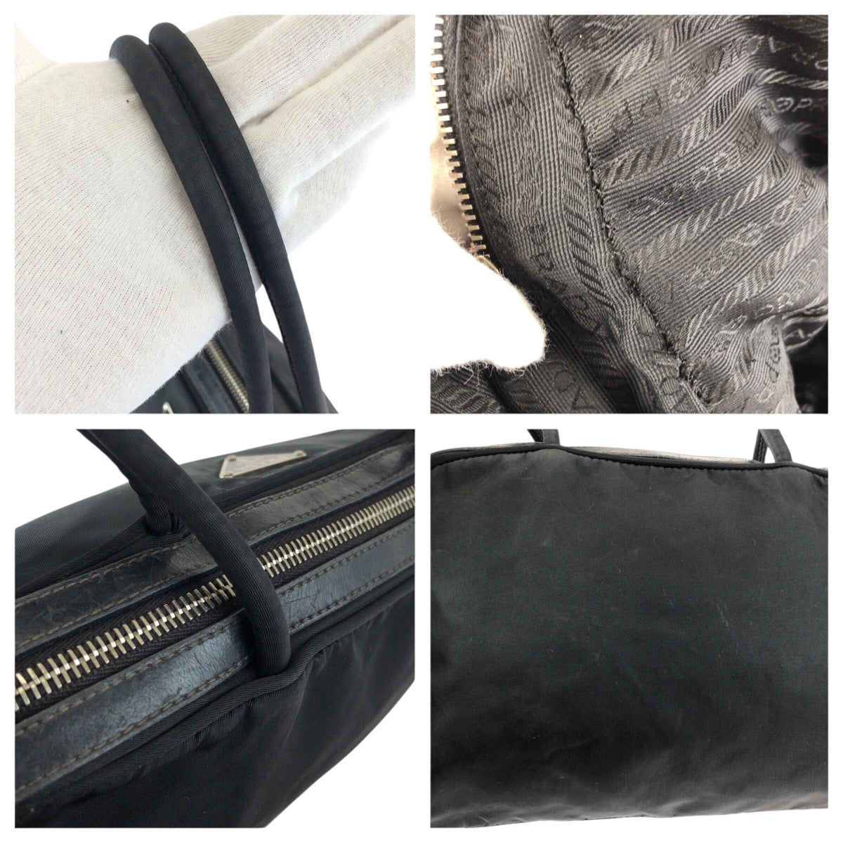 23589
PRADA プラダ テスート 三角ロゴプレート ブラック 黒 シルバー金具 ナイロン / レザー ショルダーバッグ トートバッグ レディース ABP35