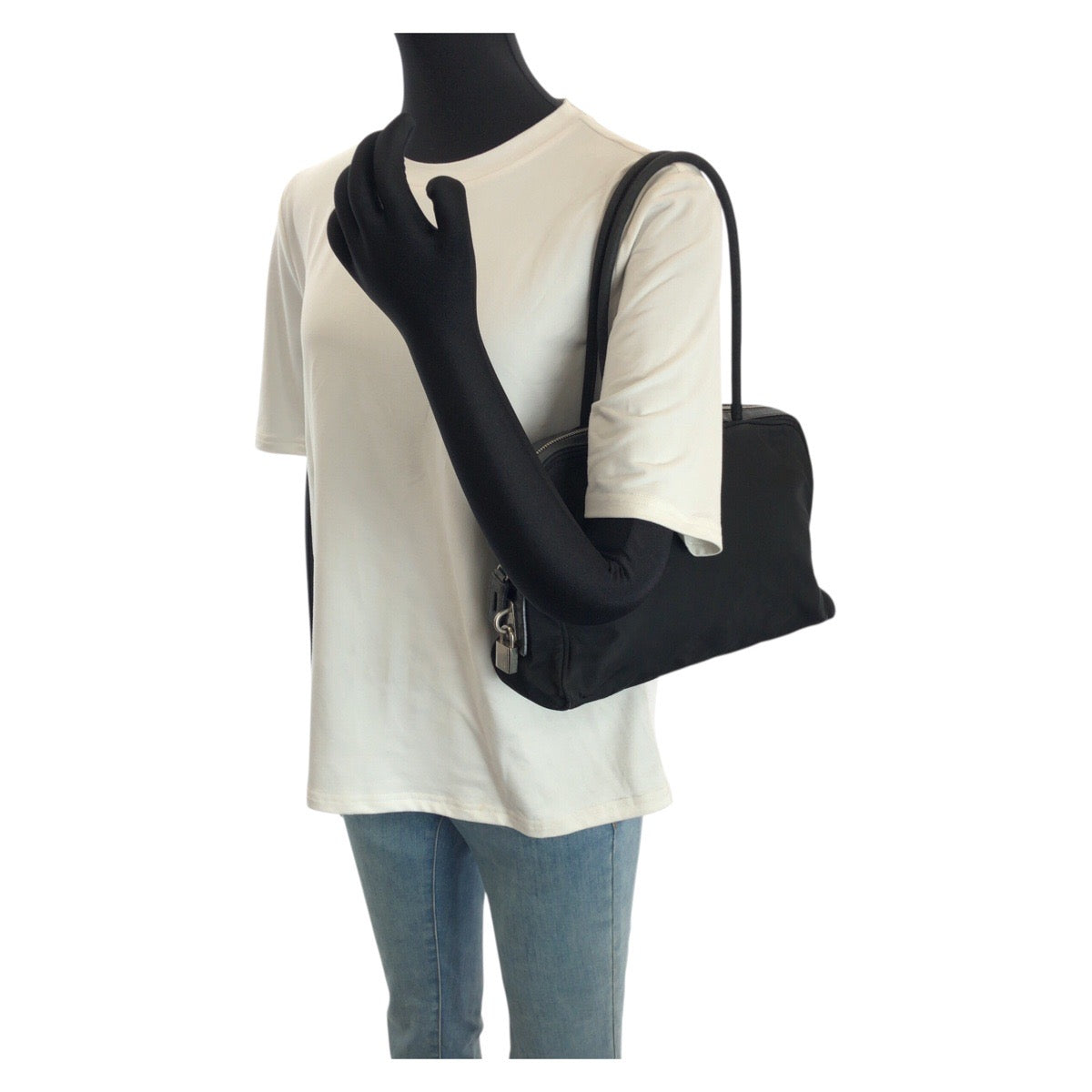 23589
PRADA プラダ テスート 三角ロゴプレート ブラック 黒 シルバー金具 ナイロン / レザー ショルダーバッグ トートバッグ レディース ABP35