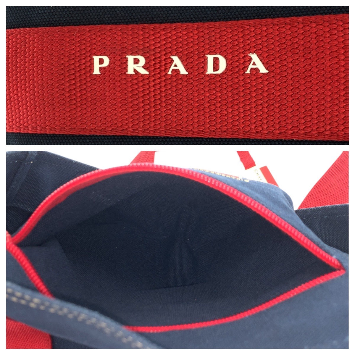 23590
PRADA SPORTS プラダスポーツ カナパ ネイビー レッド キャンバス 4VA134 トートバッグ ハンドバッグ レディース ABP42