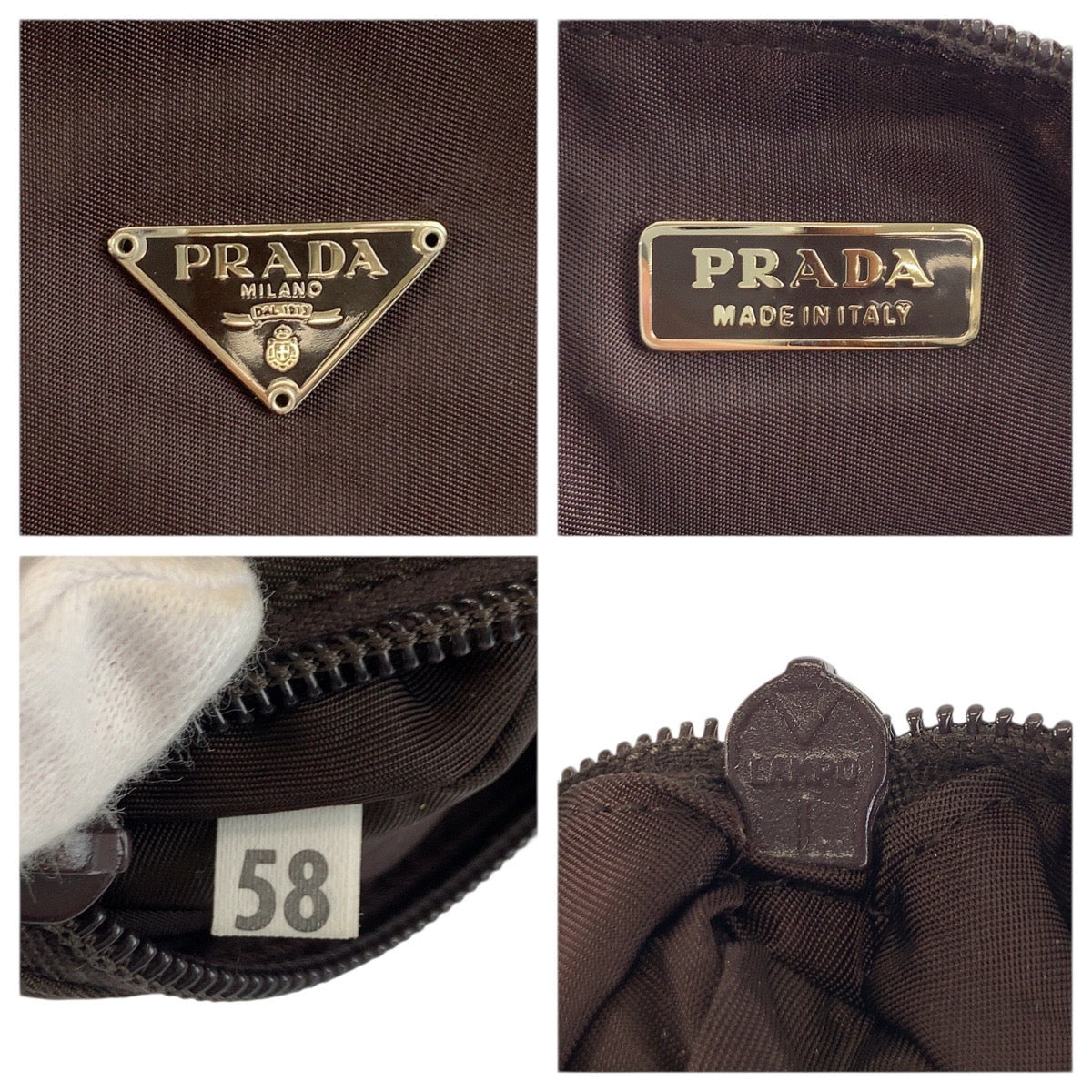 23591
PRADA プラダ テスート 三角ロゴプレート ブラウン シルバー金具 ナイロン ハンドバッグ アクセサリーポーチ レディース ABP35