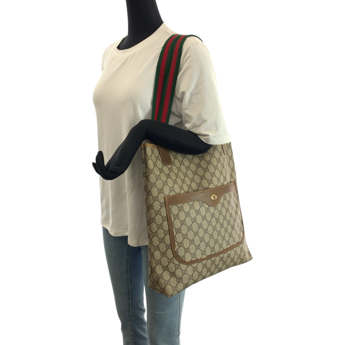 23594
GUCCI グッチ ヴィンテージ シェリーライン オールドグッチ ベージュ ブラウン GGスプリームキャンバス / レザー 40 02 003 トートバッグ ショルダーバッグ レディース AB21