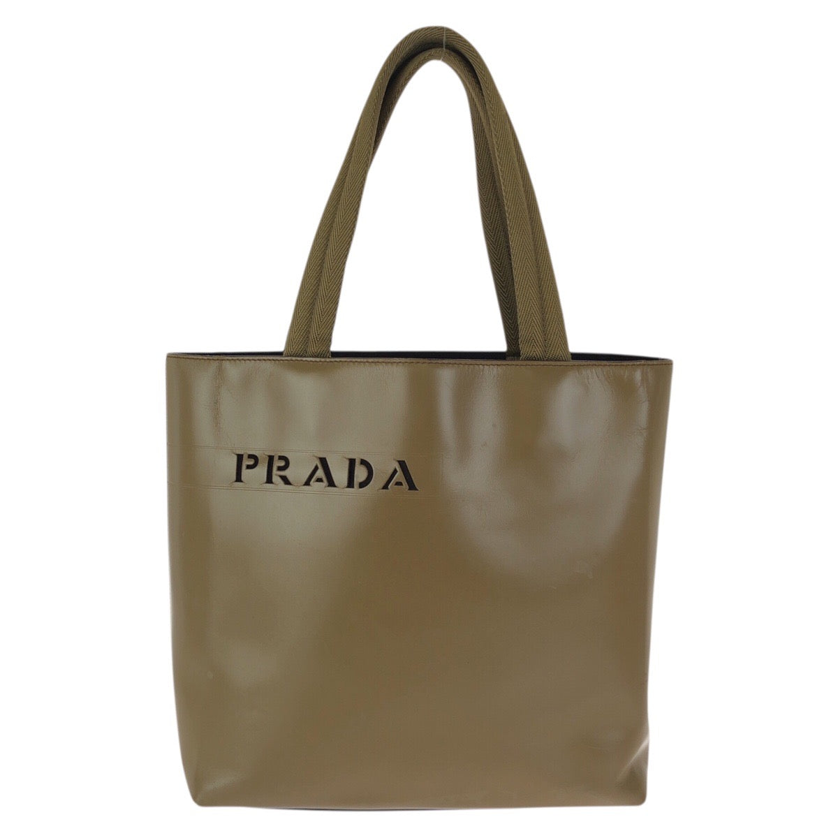 23595
PRADA プラダ ロゴ型抜き カーキ レザー トートバッグ ハンドバッグ レディース ABP28