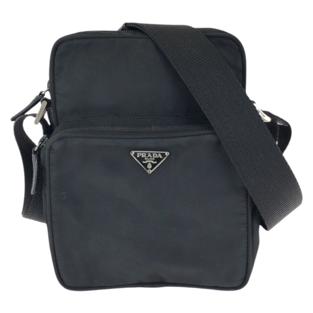 23596
PRADA プラダ テスート 三角ロゴプレート ブラック 黒 シルバー金具 ナイロン ショルダーバッグ ポシェット レディース AB28