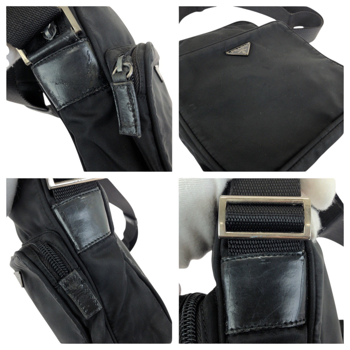 23596
PRADA プラダ テスート 三角ロゴプレート ブラック 黒 シルバー金具 ナイロン ショルダーバッグ ポシェット レディース AB28