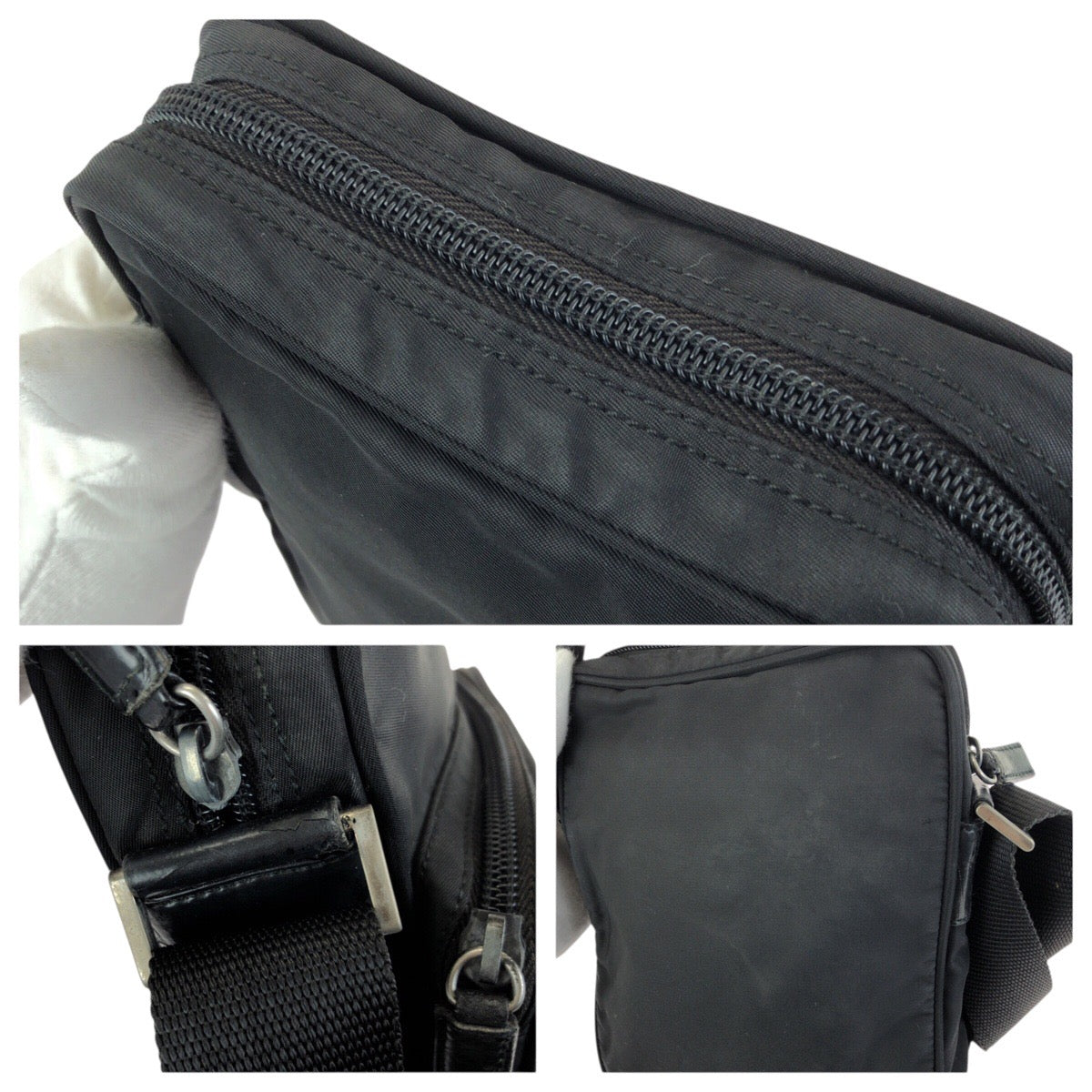 23596
PRADA プラダ テスート 三角ロゴプレート ブラック 黒 シルバー金具 ナイロン ショルダーバッグ ポシェット レディース AB28