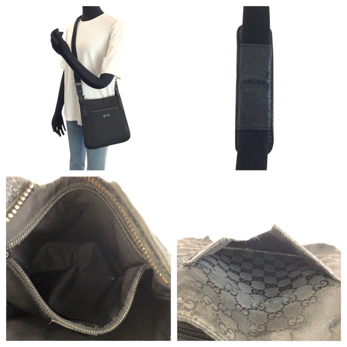 23597
GUCCI グッチ ブラック 黒 シルバー金具 GGキャンバス / レザー 122793 ショルダーバッグ メッセンジャーバッグ レディース AB28