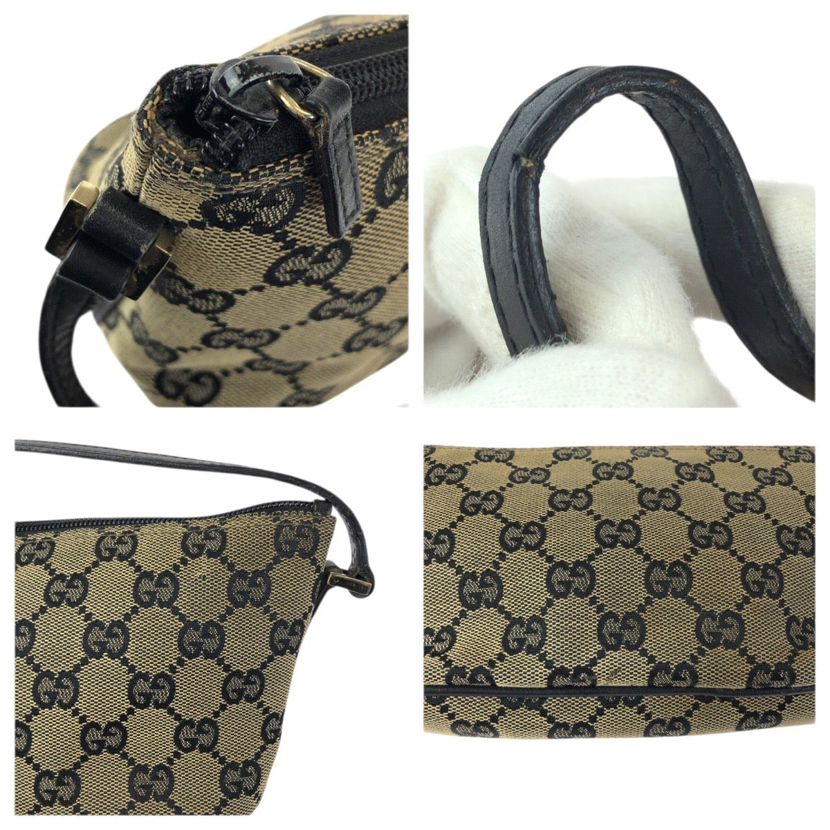 23599
GUCCI グッチ ベージュ ブラック ゴールド金具 GGキャンバス / レザー 039.1103 ハンドバッグ アクセサリーポーチ レディース AB35