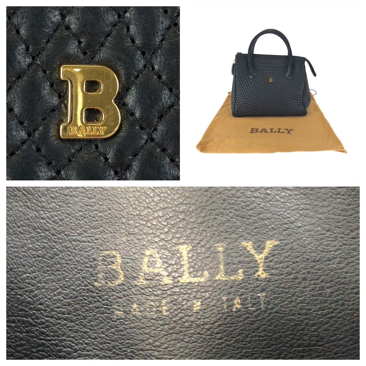 23604
BALLY バリー ヴィンテージ キルティング ブラック 黒 ゴールド金具 レザー ハンドバッグ レディース AB28
