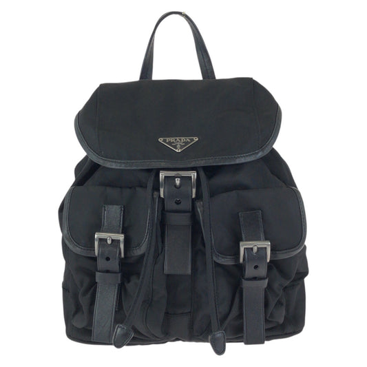 23606
PRADA プラダ テスート 三角ロゴプレート ブラック 黒 シルバー金具 ナイロン / レザー リュックサック バックパック レディース ABP56