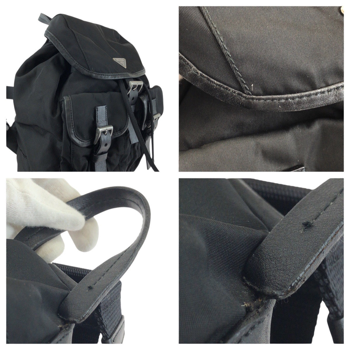 23606
PRADA プラダ テスート 三角ロゴプレート ブラック 黒 シルバー金具 ナイロン / レザー リュックサック バックパック レディース ABP56