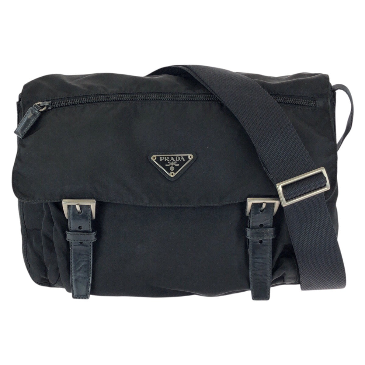 23610
PRADA プラダ テスート 三角ロゴプレート ブラック 黒 シルバー金具 ナイロン / レザー ショルダーバッグ メッセンジャーバッグ レディース ABP38