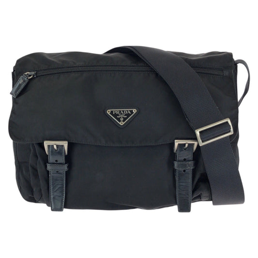 23610
PRADA プラダ テスート 三角ロゴプレート ブラック 黒 シルバー金具 ナイロン / レザー ショルダーバッグ メッセンジャーバッグ レディース ABP38