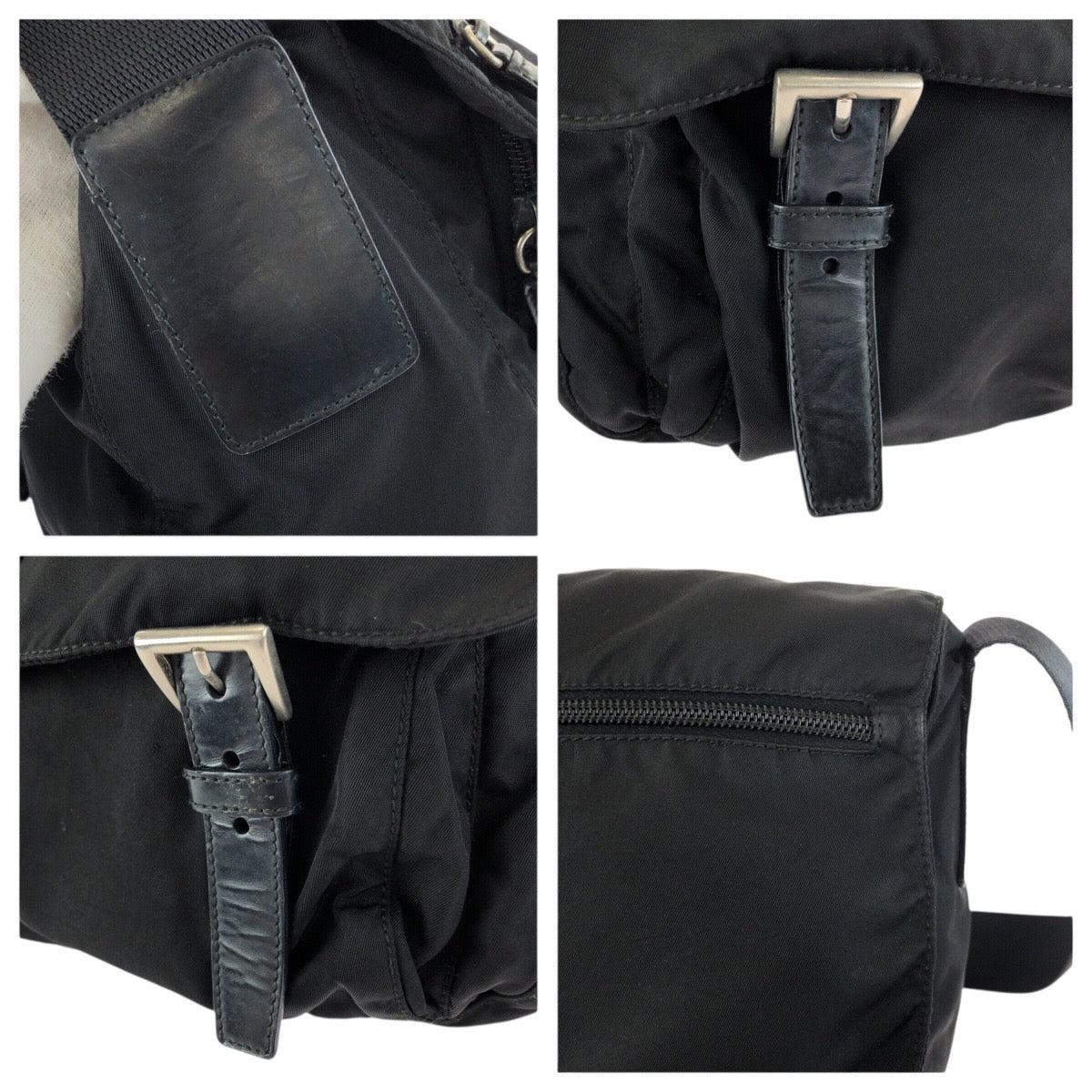 23610
PRADA プラダ テスート 三角ロゴプレート ブラック 黒 シルバー金具 ナイロン / レザー ショルダーバッグ メッセンジャーバッグ レディース ABP38