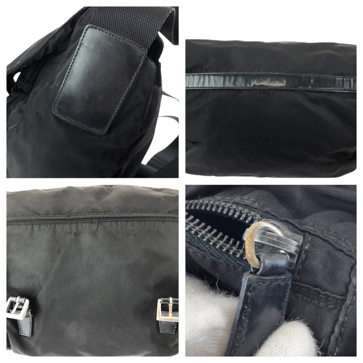 23610
PRADA プラダ テスート 三角ロゴプレート ブラック 黒 シルバー金具 ナイロン / レザー ショルダーバッグ メッセンジャーバッグ レディース ABP38